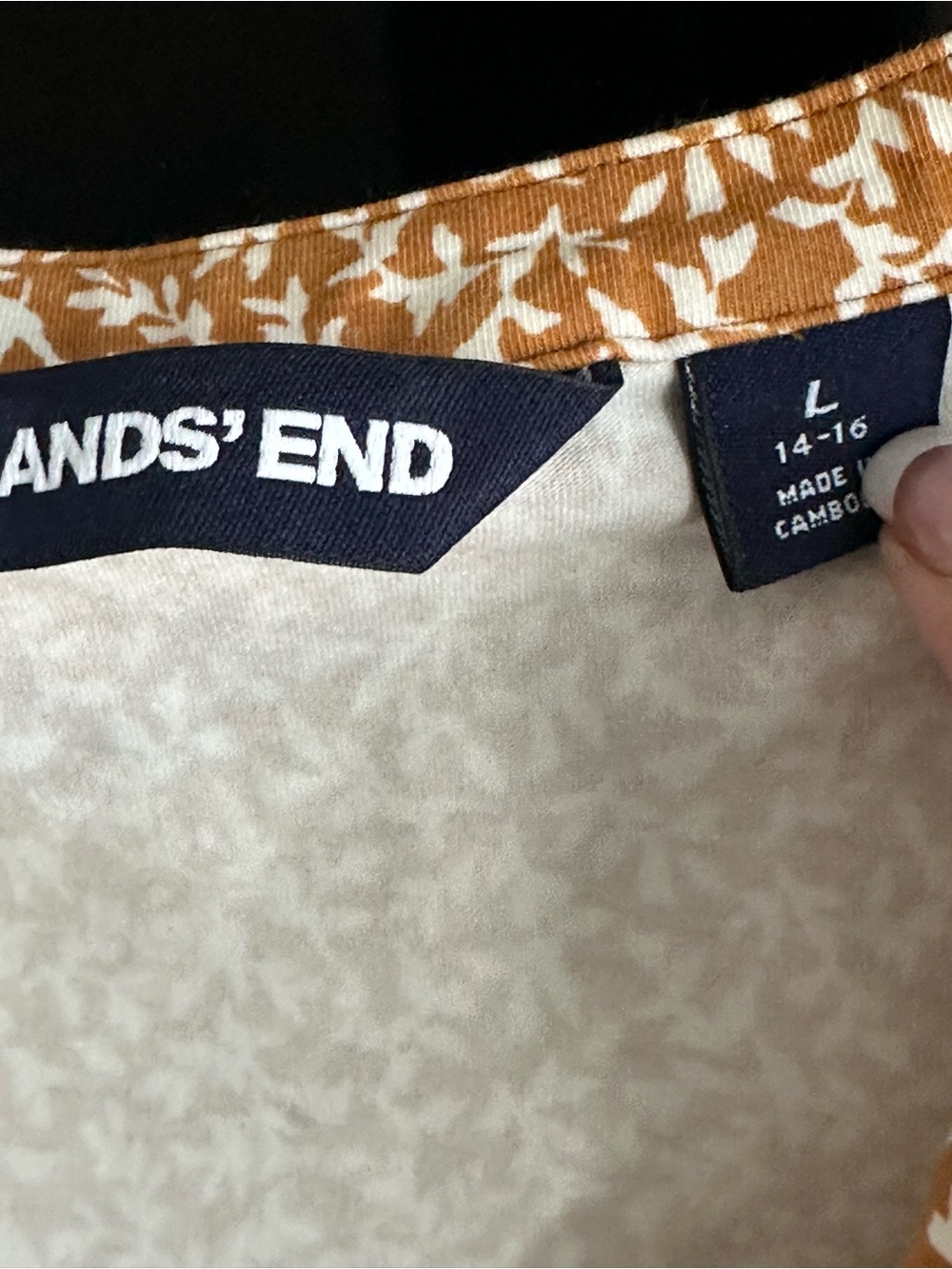 Lands End Sleeveless Tan/White Floral V-Neck Midi Dress. Size Large - Picture 9 of 10